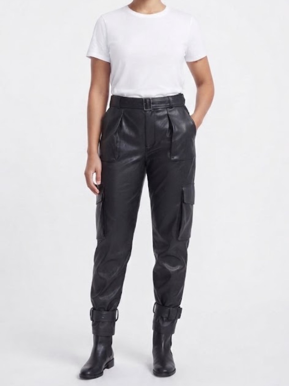NWT Choosy Black Faux Vegan Leather Belted Wide Leg Cargo Pants Plus Size 20